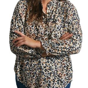 Anthropologie MaEve Katia Leopard Print Ruffled Mocked Neck Button Up Blouse 2